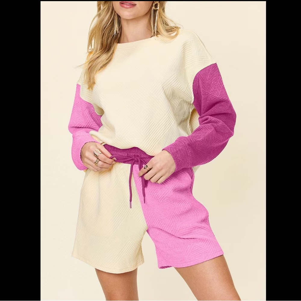NWT 2 pc Double Take Lounge Set - Cream/Pink